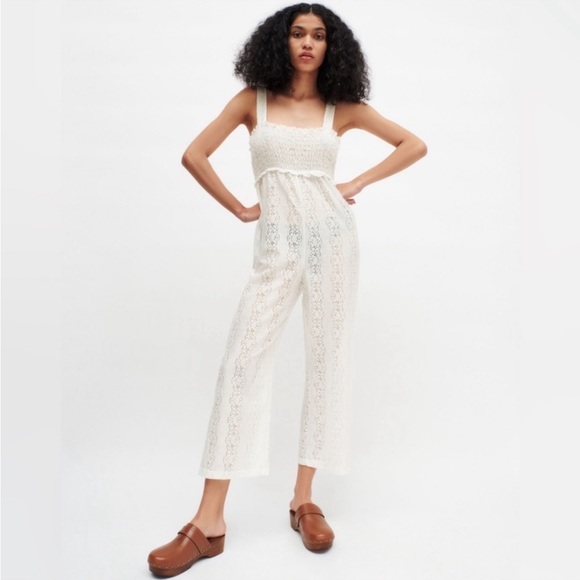 Zara White Eyelet Jumpsuit Never Worn - Picture 1 of 5